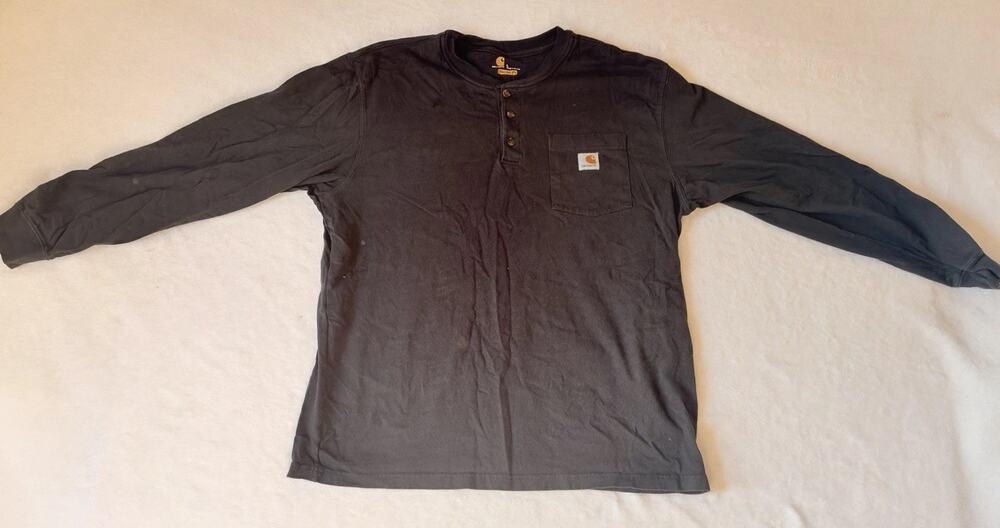 Carhartt Men's Size L Black Original Fit Henley Long Sleeve